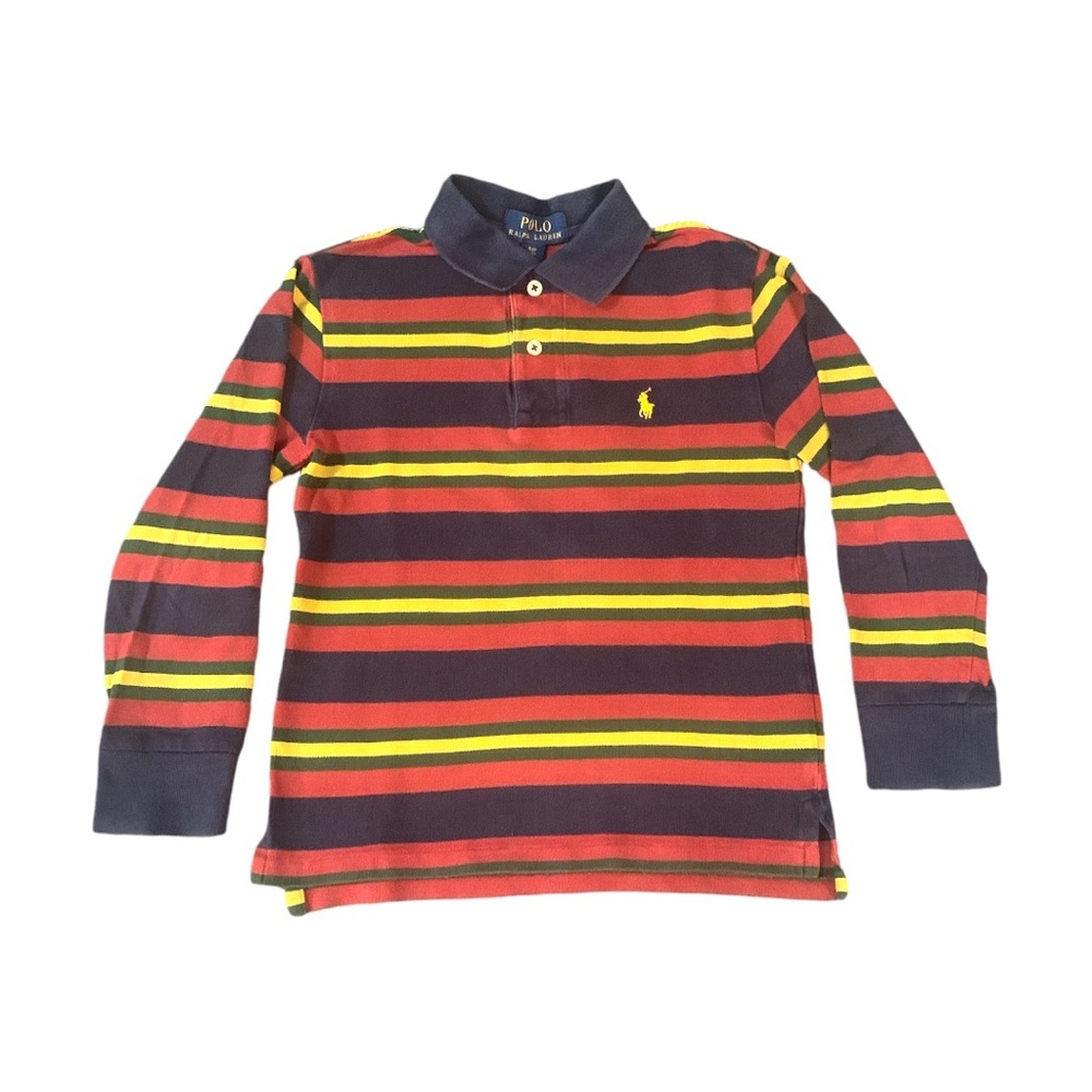 Polo Ralph Lauren Boys Stripe Long Sleeve Polo Navy Red Green Yellow Small (8)